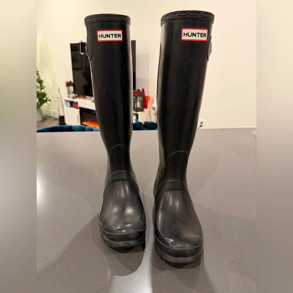 Hunter Original Black Tall Rain Boots Calf-High‎ Women’s US 6 Men's 5